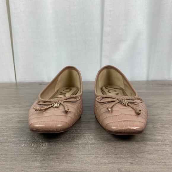 Sam Edelman Taupe Pink Croc Embossed Leather Square Toe Jillie Flats Sz.7.5 - Picture 5 of 15